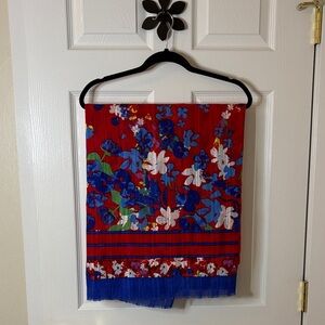 Zara Red and Blue Floral Scarf Wrap 78 in x 43 in
